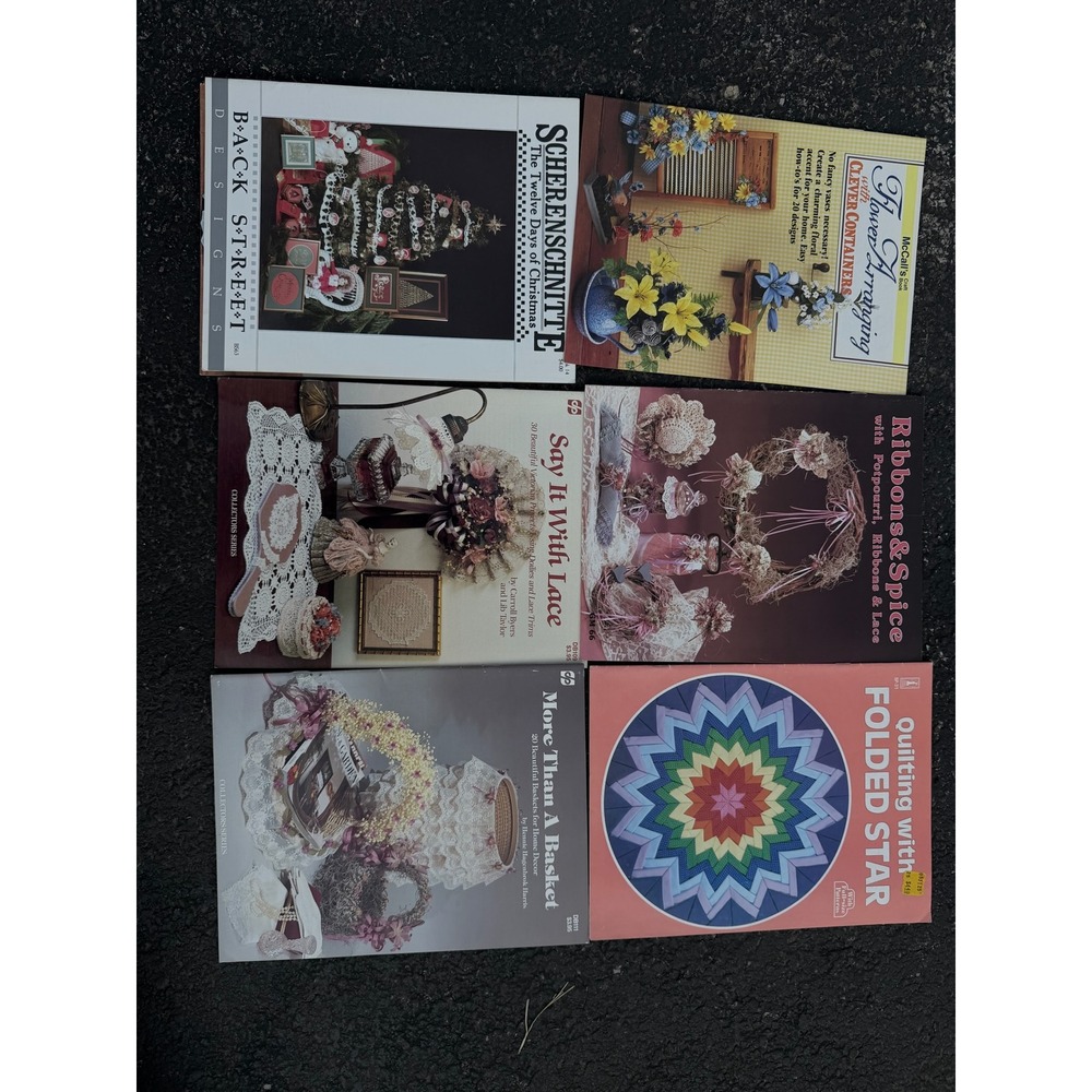 Vintage Craft Booklet Lot Scherenschnitte Quilting Flower Arranging Lace 6pc